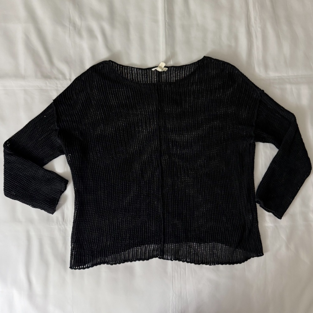 Eileen Fisher Black Knitted See-Thru Shirt